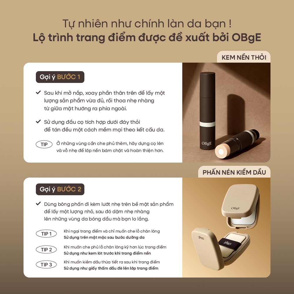 [OBgE Chính hãng] Combo Kem nền thỏi Natural Cover Foundation 13g SPF50+ PA++++ & Phấn phủ nén kiềm dầu dạng gel Oil Control Finisher