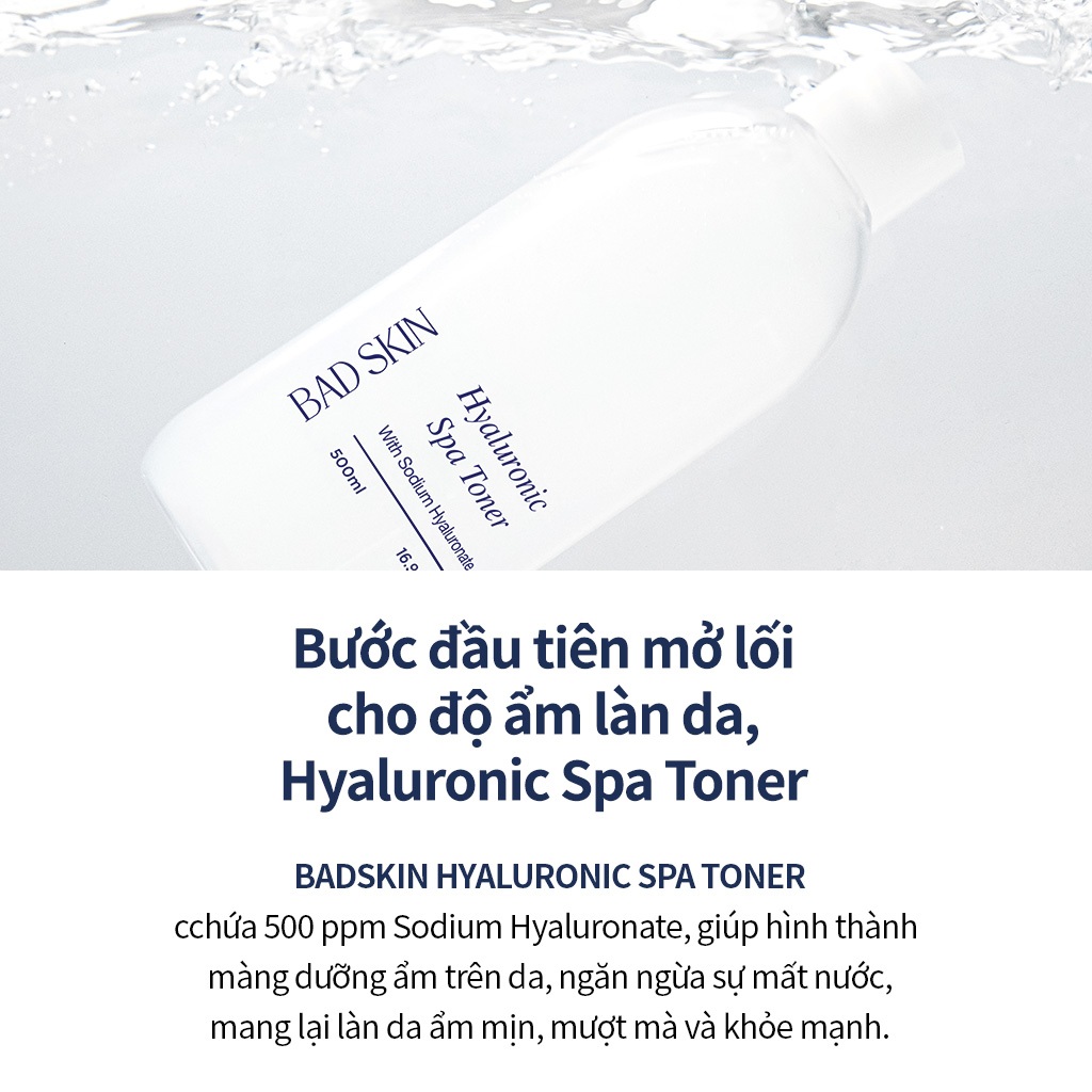 [BADSKIN KOREA] Hyaluronic Spa Toner 500ml, dung dịch axit hyaluronic 5% dưỡng ẩm và làm dịu, nước suối nước nóng nguyên chất (Onsen Sui) tại Hàn Quốc