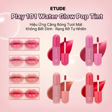 [Daiso] Etude House Play 101 Water Glow Pop Tint 4g, 4 màu, Phát sáng lâu trôi, Tint phát sáng nước, K-beauty