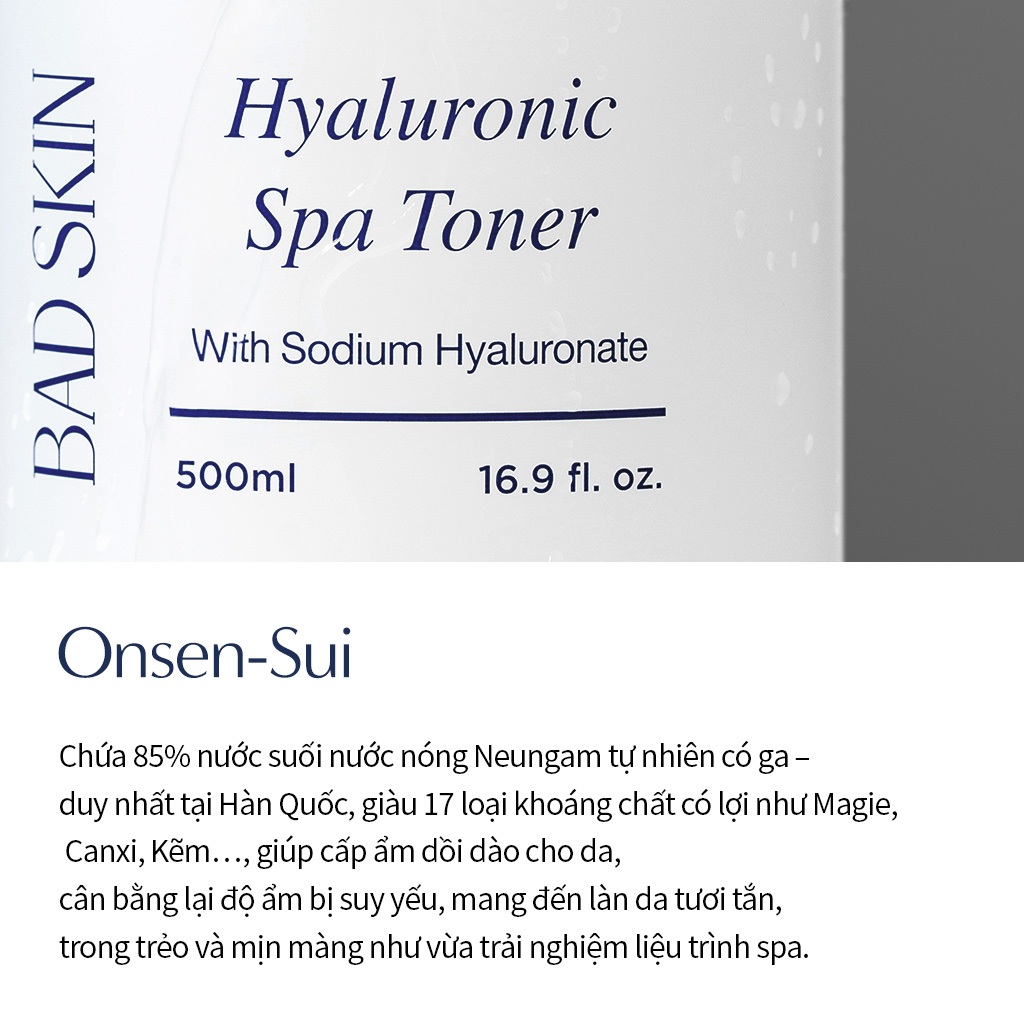 [BADSKIN KOREA] Hyaluronic Spa Toner 500ml, dung dịch axit hyaluronic 5% dưỡng ẩm và làm dịu, nước suối nước nóng nguyên chất (Onsen Sui) tại Hàn Quốc