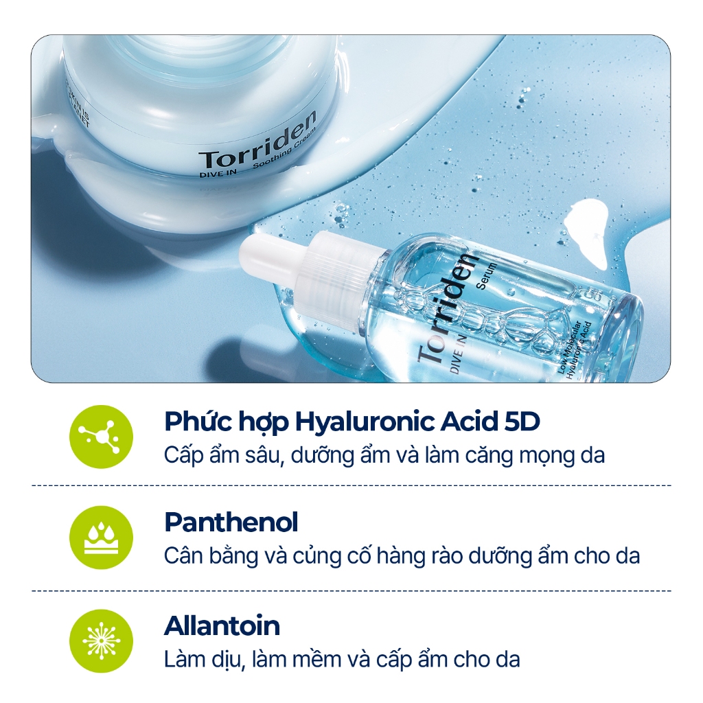 [KOL Torriden Live] Combo DIVE IN - Serum + Kem dưỡng làm dịu da (Ống/Tube), 50ml+100ml
