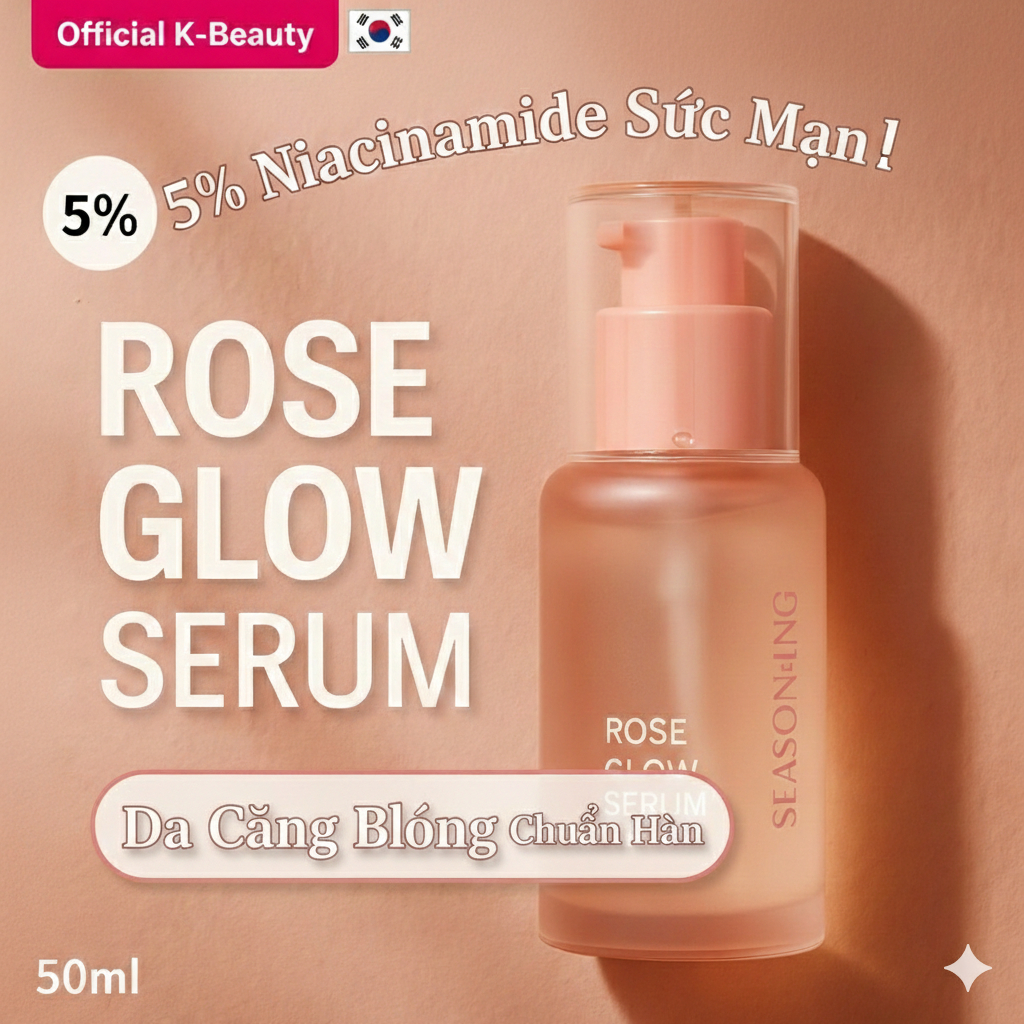 Rose Serum | SEASON:ING Serum Hoa Hồng 50ml | Niacinamide Adenosine Rose Extract K-Beauty