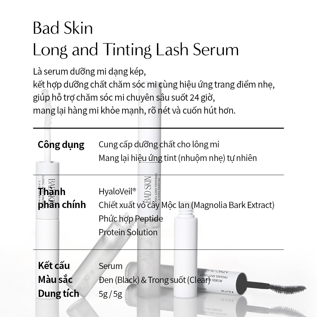[BADSKIN KOREA] Long And Tinting Lash Serum 10g, Serum dưỡng mi 2 trong 1: Chăm sóc chuyên sâu – nuôi dưỡng + hiệu ứng trang điểm trong một thiết kế thông minh