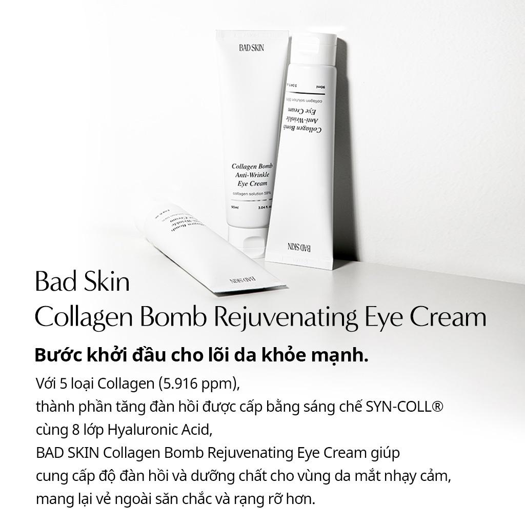 [BADSKIN KOREA] Collagen Bomb Rejuvenating Eye cream 90ml, Kem dưỡng mắt Hàn Quốc Chống Nhăn & Làm Sáng Da, Chăm Sóc Quầng Thâm, 5 Loại Collagen 5916ppm, Peptide, Kem Làm Săn Chắc Vùng Da Dưới Mắt