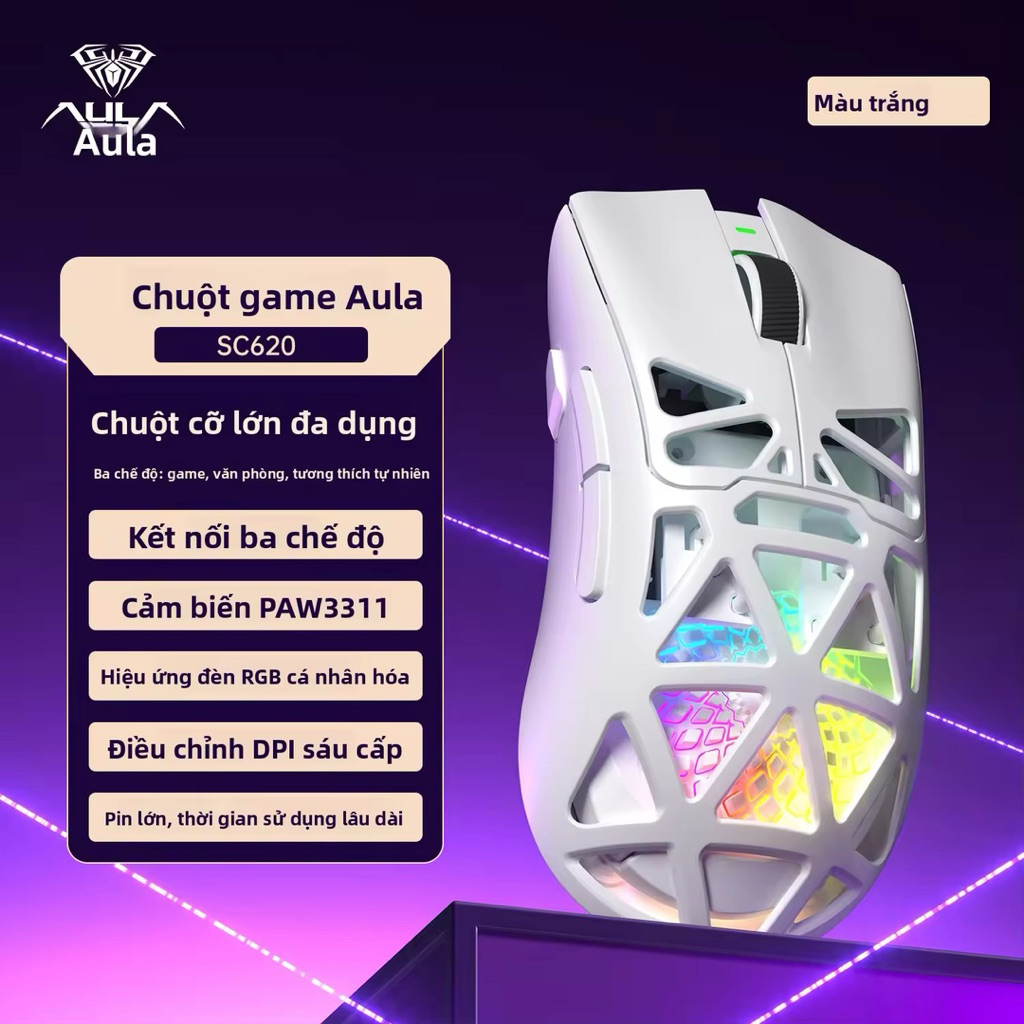 [Hoả Tốc] Chuột Gaming Không Dây Aula SC620 RGB Tri-Mode | Bluetooth + 2.4G + Type-C | Siêu Nhẹ Lightweight | Gaming FPS | BigBuy360 - bigbuy360.vn