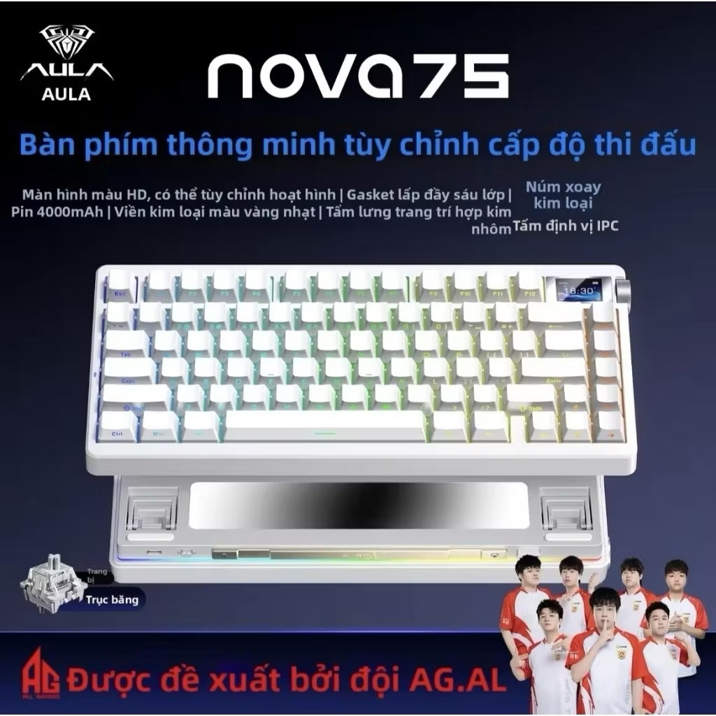 [Hoả Tốc]Bàn phím cơ AULA Nova75 3 Mode Bluetooth 2.4G Có dây | RGB Viền | Màn hình mini | Hot swap | BigBuy360 - bigbuy360.vn