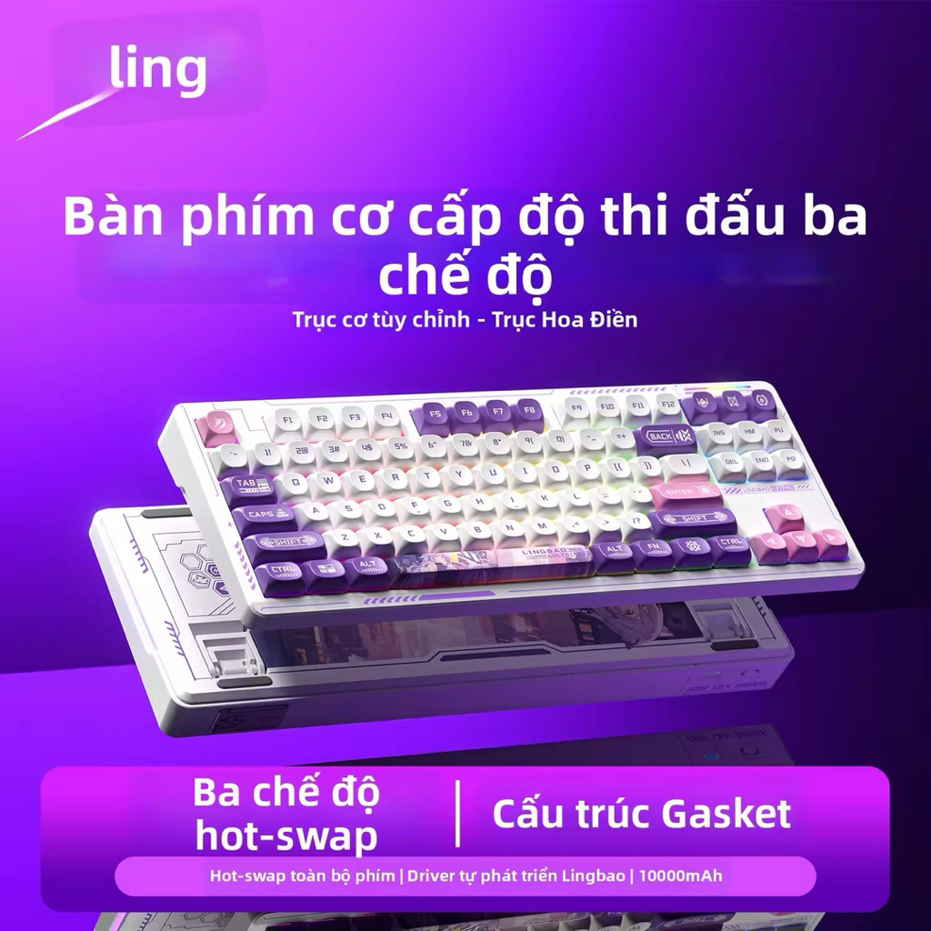 [Hoả Tốc] Bàn Phím Cơ Lingbao K87/K87 Pro Hot Swap 3 Mode | Gasket | Pin 10000mAh | RGB Cao Cấp | BigBuy360 - bigbuy360.vn