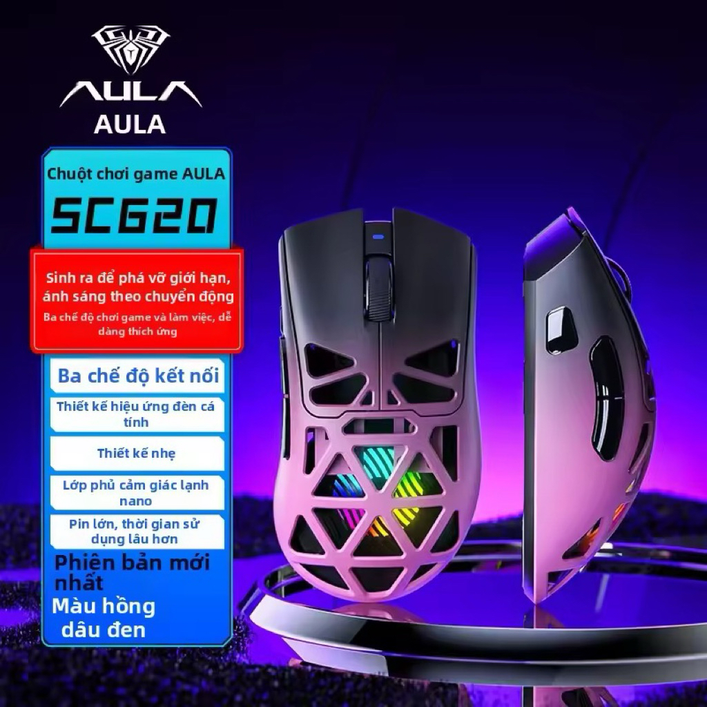 [Hoả Tốc] Chuột Gaming Không Dây Aula SC620 RGB Tri-Mode | Bluetooth + 2.4G + Type-C | Siêu Nhẹ Lightweight | Gaming FPS | BigBuy360 - bigbuy360.vn