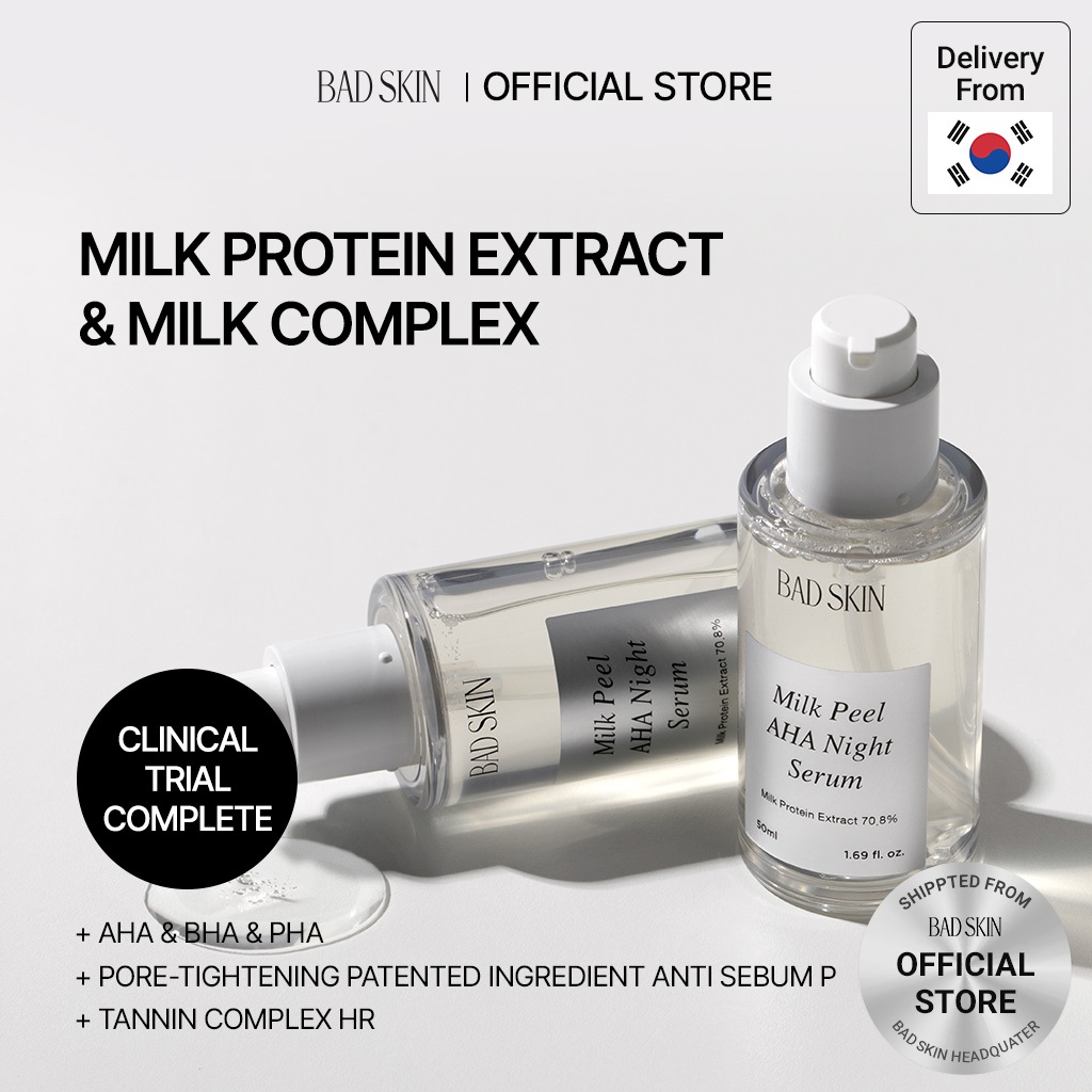 [BADSKIN CHÍNH THỨC] Sữa Peel Aha Night Serum 50ml, protein sữa 70,8% dưỡng ẩm, Chống Sebum P và Tannin Complex HR cho các thành phần được cấp bằng sáng chế làm săn chắc lỗ chân lông