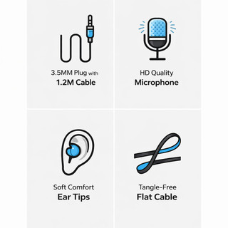 Tai nghe khử tiếng ồn tăng cường 808 – Tai nghe có dây 3,5 mm Cáp phẳng 1,2M có micrô HD