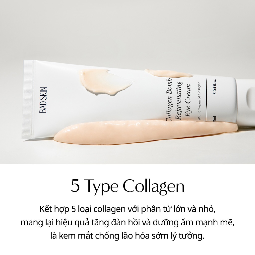 [BADSKIN KOREA] Collagen Bomb Rejuvenating Eye cream 90ml, Kem dưỡng mắt Hàn Quốc Chống Nhăn & Làm Sáng Da, Chăm Sóc Quầng Thâm, 5 Loại Collagen 5916ppm, Peptide, Kem Làm Săn Chắc Vùng Da Dưới Mắt