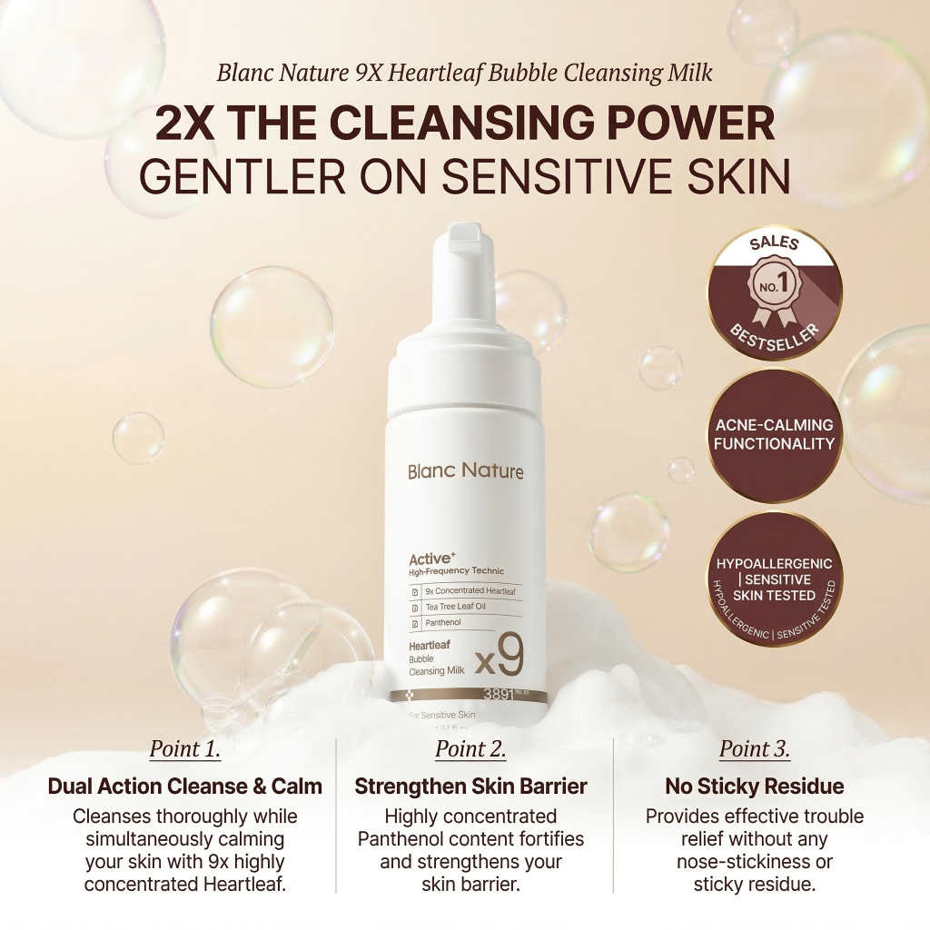 Sữa rửa mặt bong bóng BlancNature 150ml + 30ml (Quà tặng) - Chăm sóc vết thâm không gây dị ứng nhẹ nhàng cho làn da nhạy cảm
