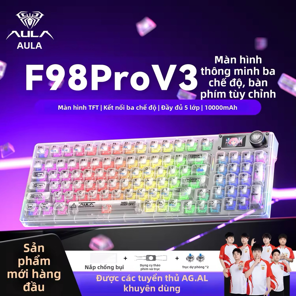 [Hoả tốc] Bàn phím cơ AULA F98 Pro V3 3 Mode | TFT Screen | RGB Full Key | Hot Swap | Bluetooth 2.4G USB | Gaming Custom | BigBuy360 - bigbuy360.vn