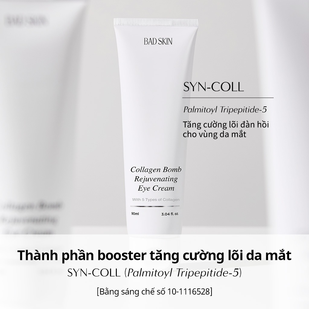 [BADSKIN KOREA] Collagen Bomb Rejuvenating Eye cream 90ml, Kem dưỡng mắt Hàn Quốc Chống Nhăn & Làm Sáng Da, Chăm Sóc Quầng Thâm, 5 Loại Collagen 5916ppm, Peptide, Kem Làm Săn Chắc Vùng Da Dưới Mắt