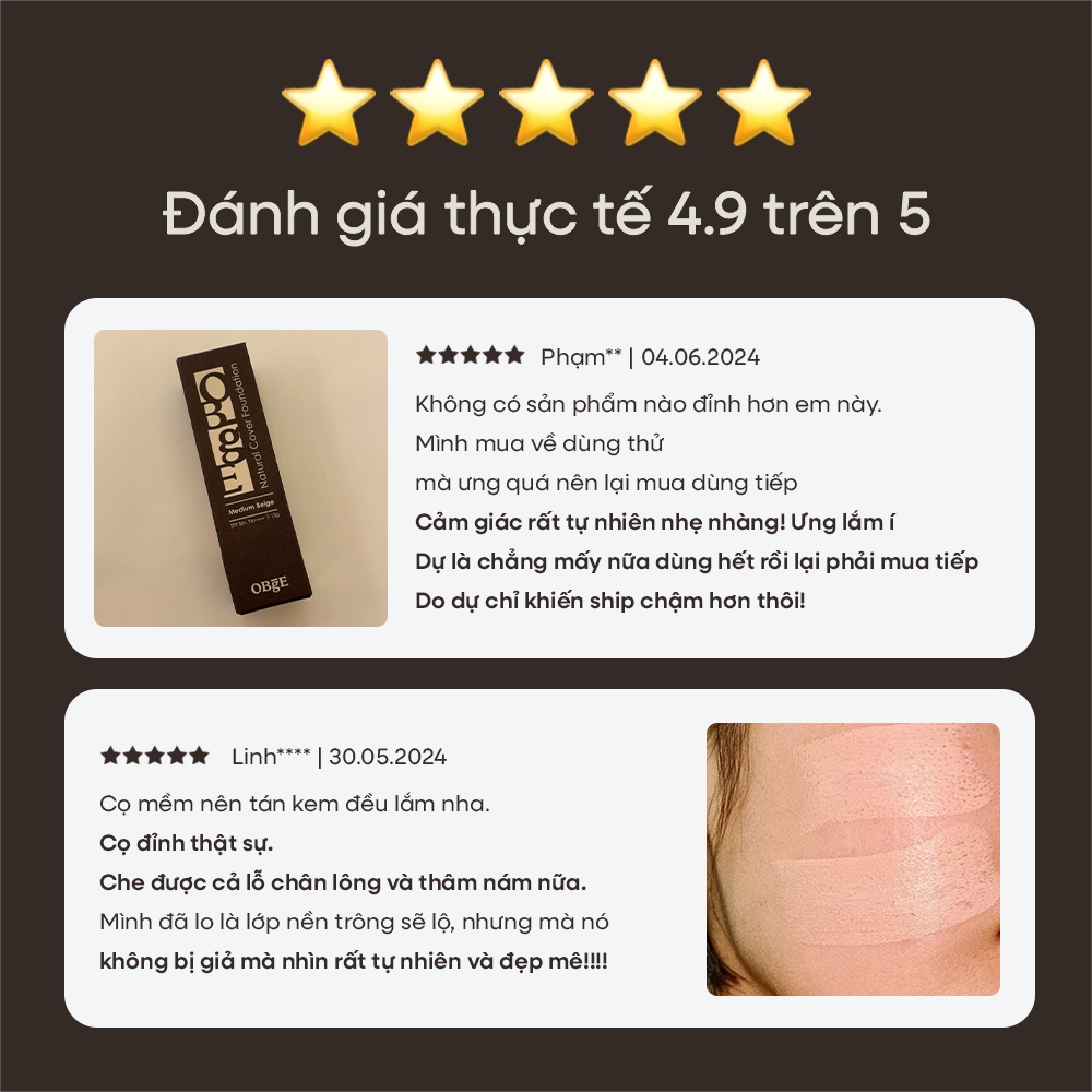 [OBgE Chính Hãng] Kem Nền Thỏi Natural Cover Foundation 13g SPF50+ PA++++ 3 Trong 1 Che Phủ Lỗ Chân Lông Nhanh, Bám Mịn Lâu Trôi 24H, Kèm Cọ Tán Siêu Mịn