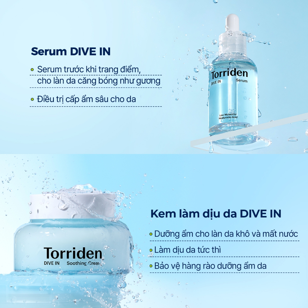 [KOL Torriden Live] Combo DIVE IN - Serum + Kem dưỡng làm dịu da (Ống/Tube), 50ml+100ml