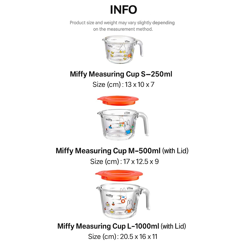 [MIFFY] Cốc đo thủy tinh Ejiry (250ml, 500ml có nắp, 1000ml có nắp)