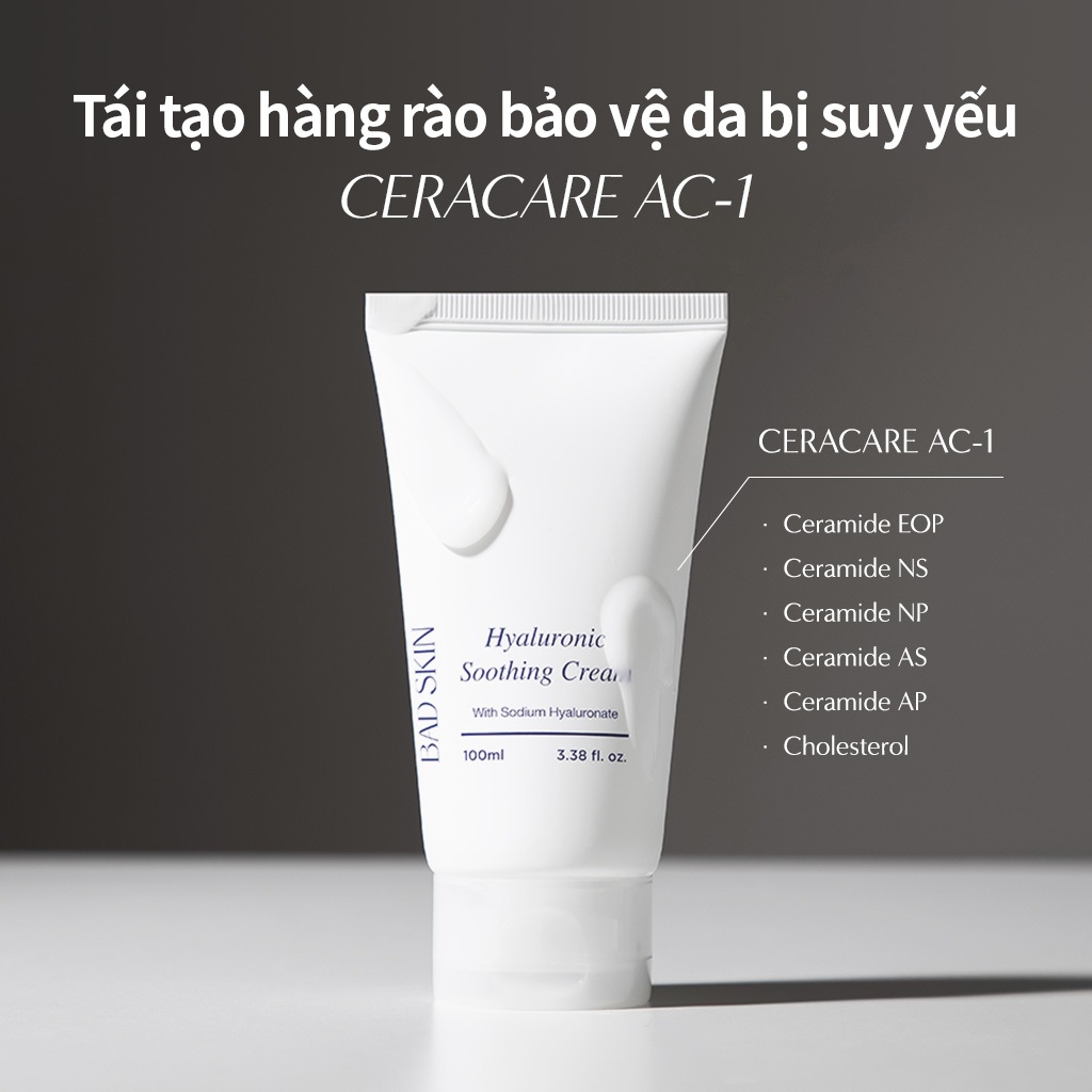 [BADSKIN KOREA] Hyaluronic Soothing Cream 100ml, 11 loại Axit Hyaluronic dưỡng ẩm, Nước suối nóng Nengam 72% dành cho kem nguyên chất: