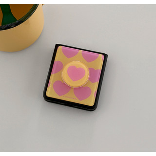 Ninemall - ốp lưng màu đen họa tiết trái tim + bộ tok cho galaxy z flip 7 6 5 / tùy chọn từ tính