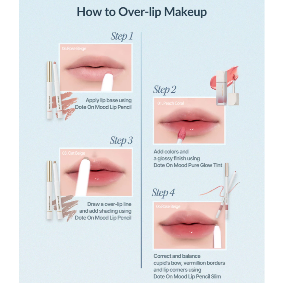 Heart Percent Dote On Mood Lip Pencil Overlip Lipliner Chống nhòe [21 Màu]