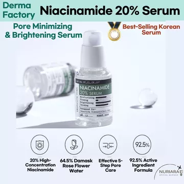 [Derma Factory] Niacinamide 20% Serum 30ml- Pore Minimizing Brightening Serum Kiểm soát dầu Chăm sóc da / Pore Minimizing Serum Brightening SerumOil Control Serum Chăm sóc lỗ chân lông