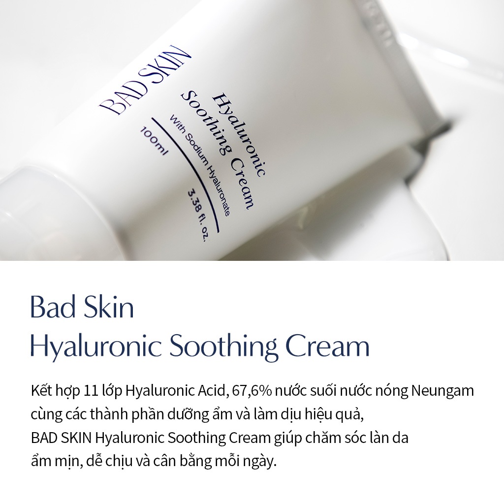 [BADSKIN KOREA] Hyaluronic Soothing Cream 100ml, 11 loại Axit Hyaluronic dưỡng ẩm, Nước suối nóng Nengam 72% dành cho kem nguyên chất: