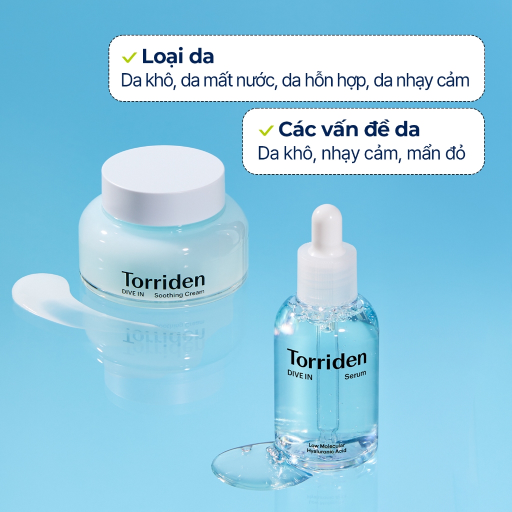 [KOL Torriden Live] Combo DIVE IN - Serum + Kem dưỡng làm dịu da (Ống/Tube), 50ml+100ml