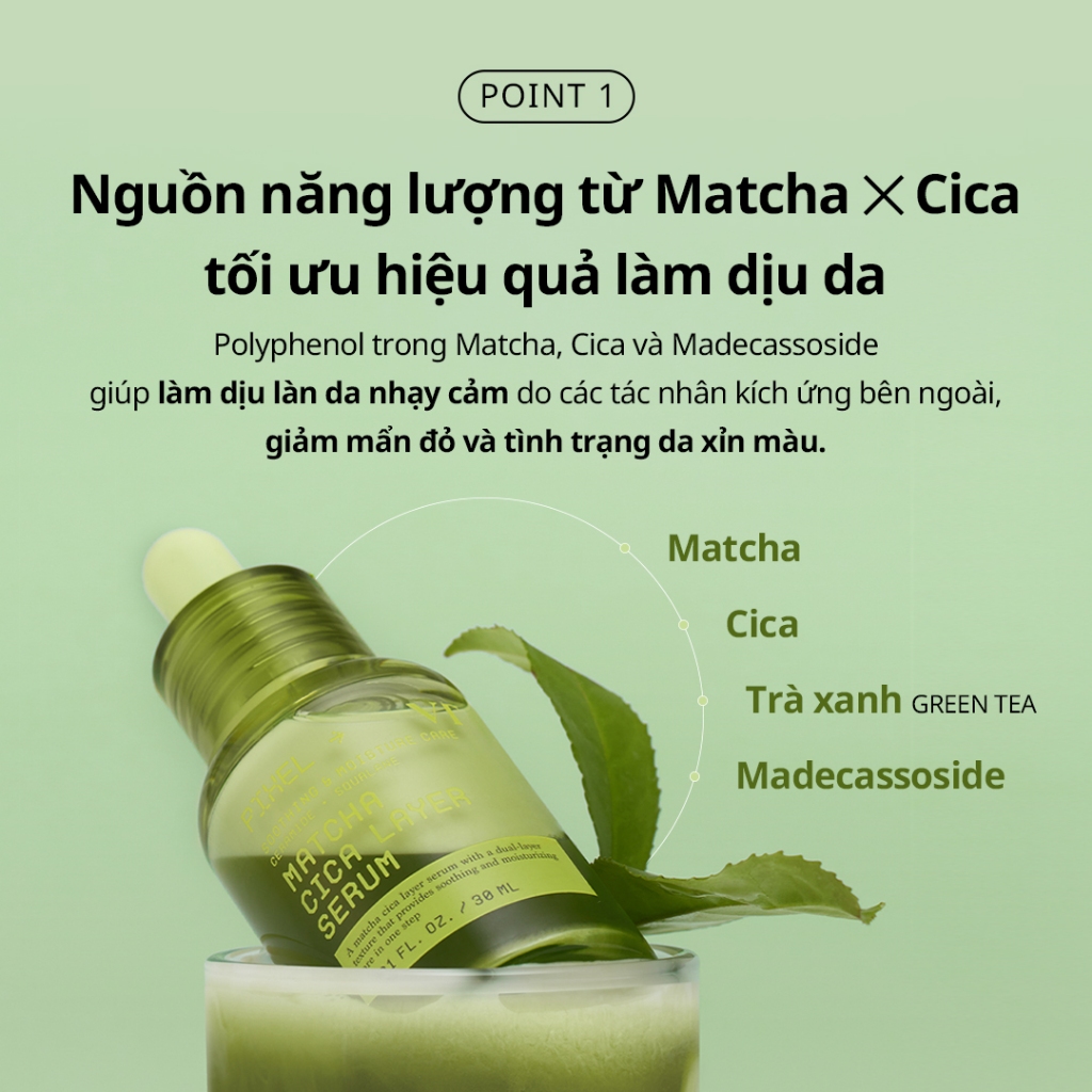 [VT] Matcha CICA Serum 30ml | Làm Dịu & Cấp Ẩm | Phục Hồi Hàng Rào Da | Nano Ceramide, PHA [Official Store]