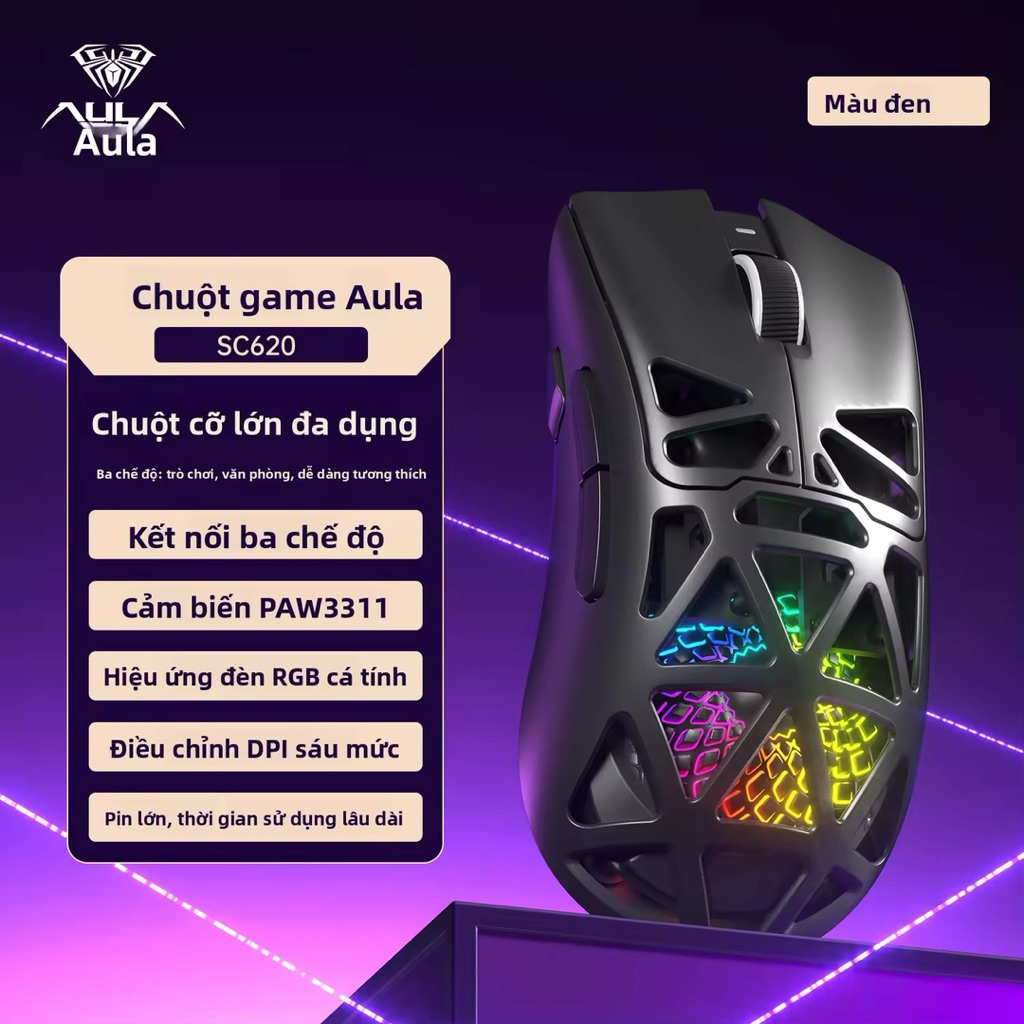 [Hoả Tốc] Chuột Gaming Không Dây Aula SC620 RGB Tri-Mode | Bluetooth + 2.4G + Type-C | Siêu Nhẹ Lightweight | Gaming FPS | BigBuy360 - bigbuy360.vn