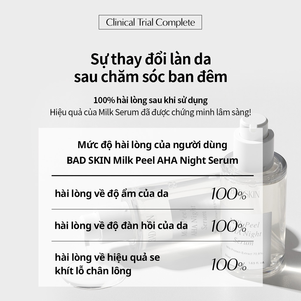 [BADSKIN CHÍNH THỨC] Sữa Peel Aha Night Serum 50ml, protein sữa 70,8% dưỡng ẩm, Chống Sebum P và Tannin Complex HR cho các thành phần được cấp bằng sáng chế làm săn chắc lỗ chân lông