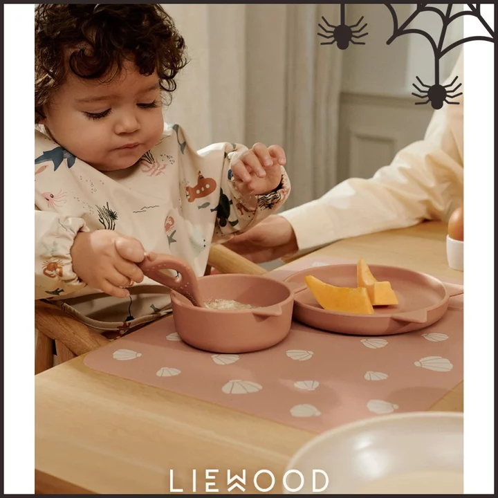 LIEWOOD Bộ Bát Yếm Cho Bé Khủng Long Silicone Bộ Đồ Ăn Cho Bé Bộ Đồ Ăn Cho Bé Bát Silicon Bộ Yếm Bé Tập Đi Bộ Đồ Ăn Trẻ Em Bộ Đĩa Ăn