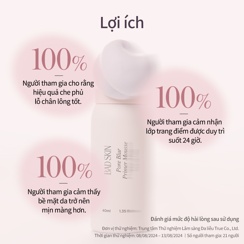 [BADSKIN KOREA] Pore Blur Primer Mousse 40ml, Kem Lót Dạng Mousse Mềm Mịn – Cho Lớp Trang Điểm Hoàn Hảo, Lâu Trôi