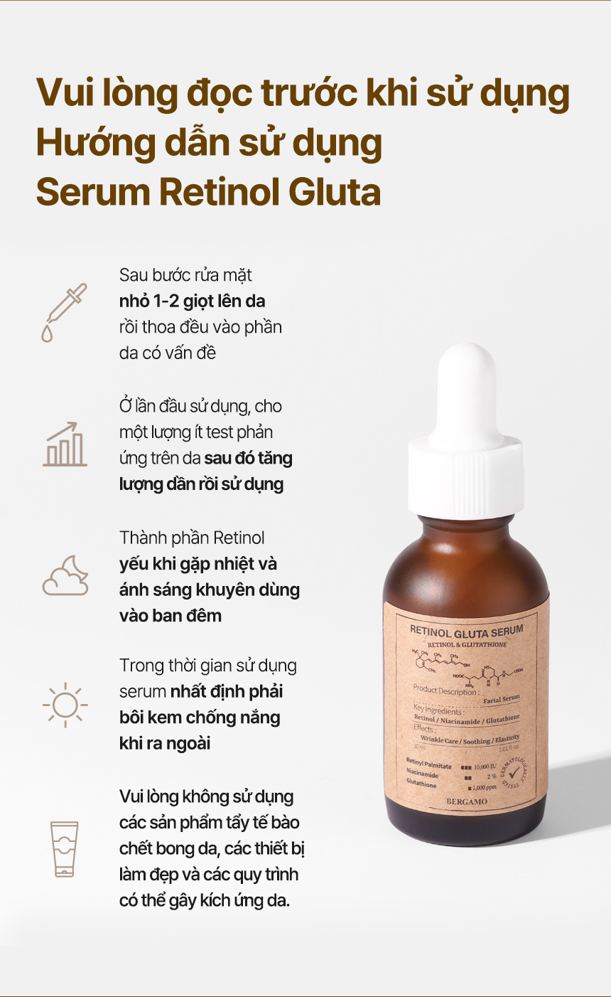 Mô tả Serum Retinol Gluta Chống Lão Hóa Cao Cấp BERGAMO 30ml - 10