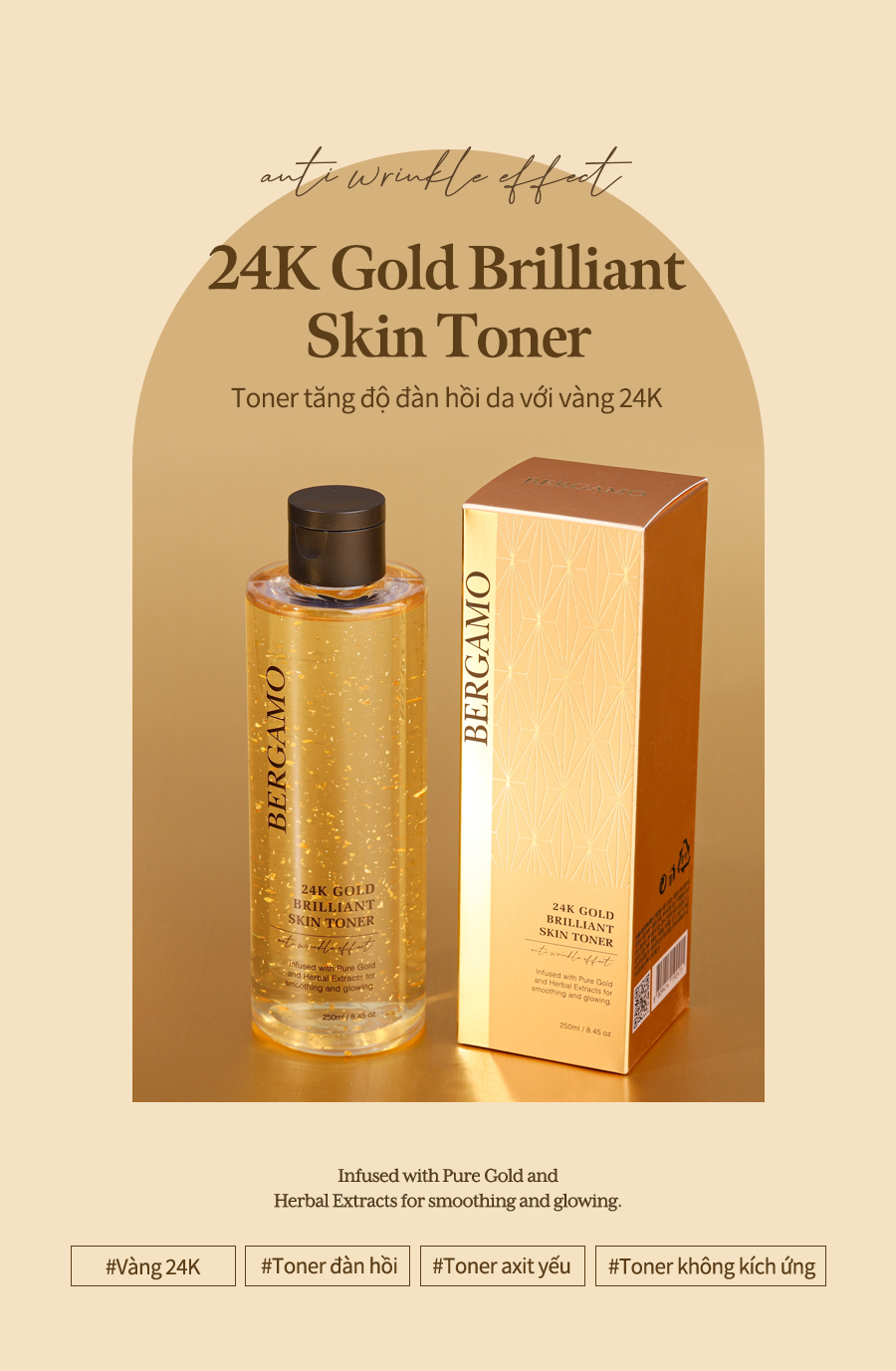 Mô tả Toner Vàng 24K Bergmo 250ml Chăm Sóc Da Rực Rỡ - 1