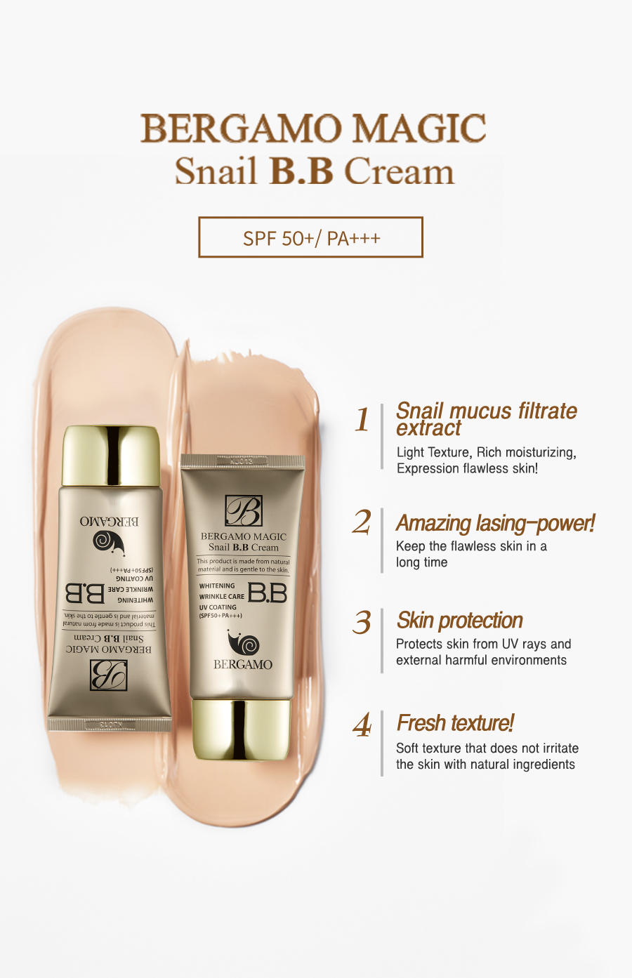 Mô tả Bộ đôi Kem Bb Bergamo Chiết Xuất Ốc Sên Làm Trắng Da Hiệu Quả Full Size 50ml - 4