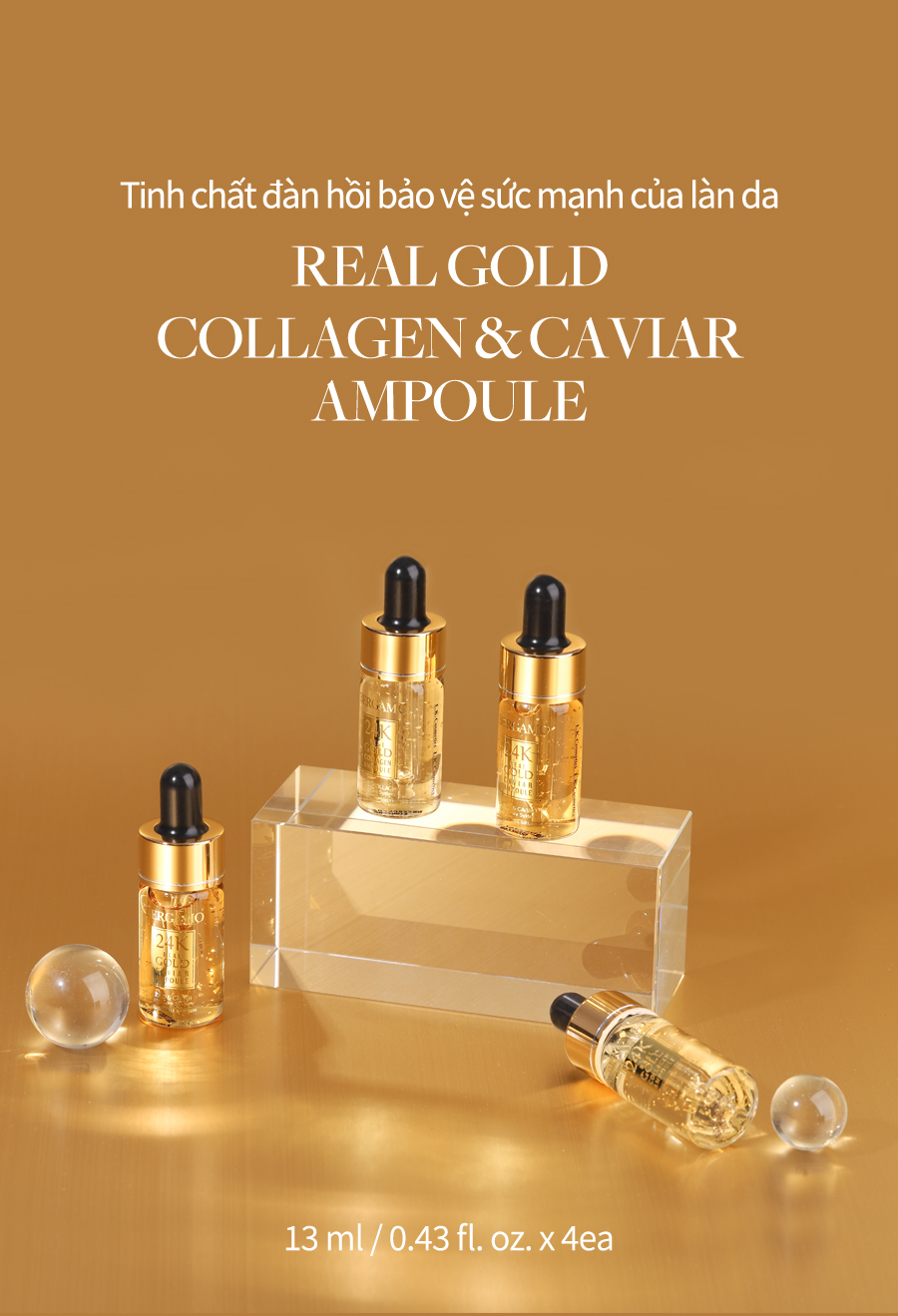 Mô tả Set Ampoule Bergamo Chứa Collagen Và Lá Vàng Sang Trọng Chăm Sóc Nếp Nhăn Trên Da Và Làm Sáng Da 13mlx4 - 1