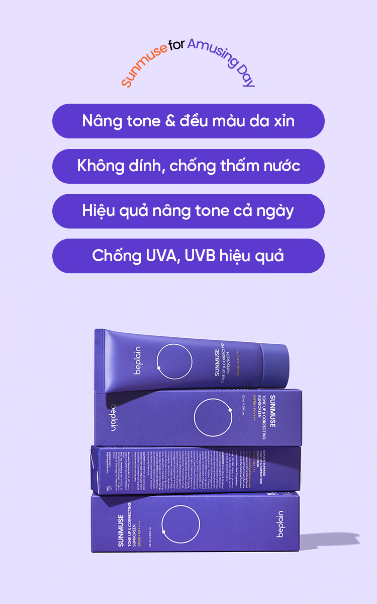 Mô tả [Livestream]  Kem chống nắng BEPLAIN Sunmuse lai Vật Lý & Hoá Học Nâng Tone & Hiệu chỉnh da SPF 50+ PA++++ 50ml - 4