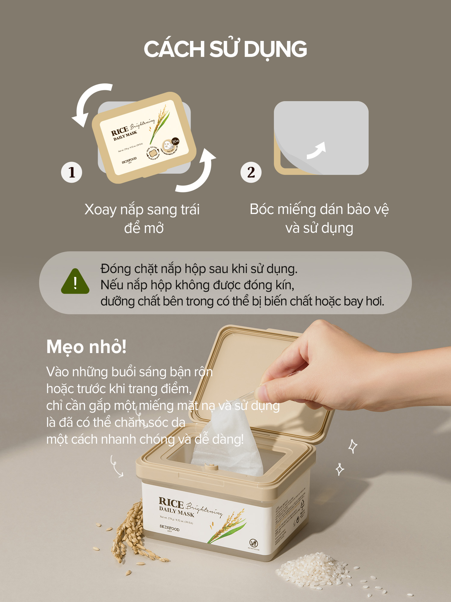 Mô tả Mặt nạ hàng ngày dưỡng trắng da tinh chất gạo 30 miếng / Da sáng rạng rỡ / Làm sáng và nuôi dưỡng làn da khô / Rice Brightening Daily Mask - 6