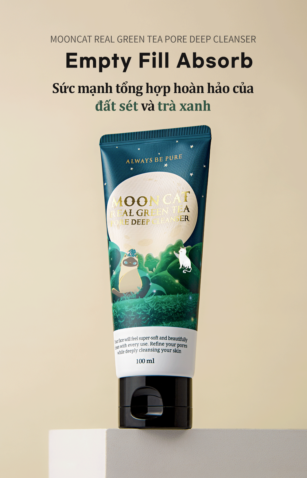 Mô tả Sữa rửa mặt trà xanh MoonCat [AlwaysbePure] 100ml - Sạch sâu, se khít lỗ chân lông, kiểm soát dầu, giảm mụn 100ml+100ml - 2