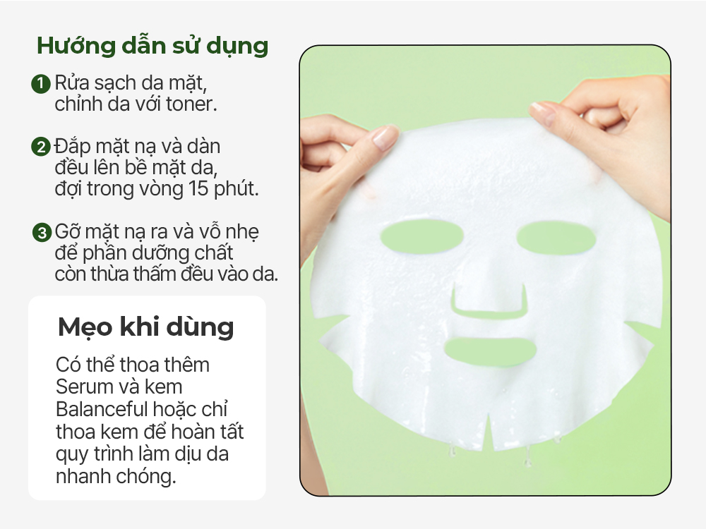Mô tả Mặt nạ giấy BALANCEFUL CICA, 1+1 miếng, Mask - 5