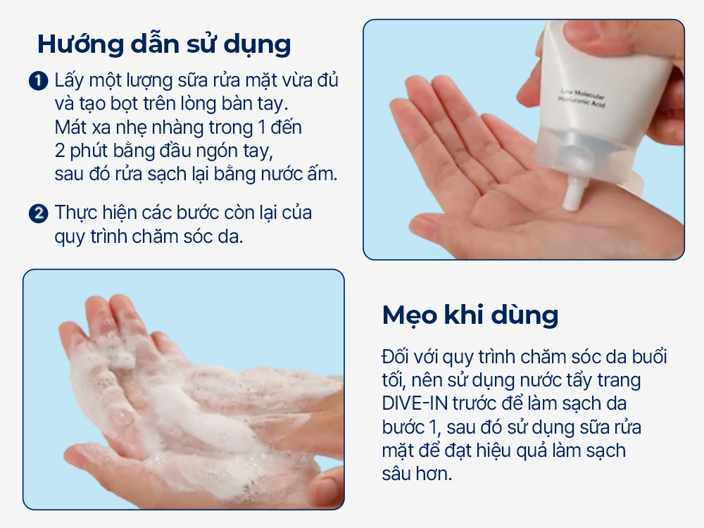 Mô tả Sữa rửa mặt tạo bọt làm sạch da DIVE IN chứa Hyaluronic Acid, 150ml, Cleansing Foam - 6