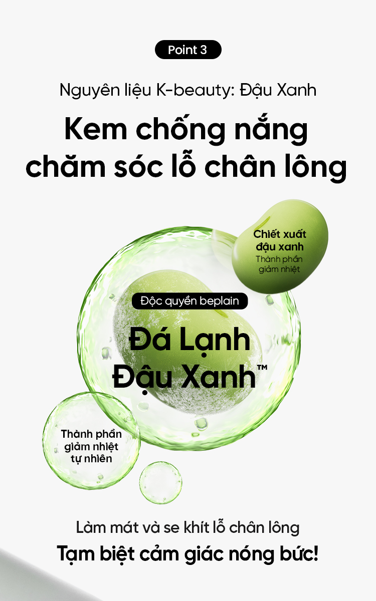 Mô tả Kem chống nắng BEPLAIN dòng Đậu Xanh thuần hoá học, chống UVA UVB và Ánh Sáng Xanh Dưỡng Ẩm & Dịu Da SPF 50+ PA++++ 50ml Mung Bean Cooling Moisture Sunscreen - 6