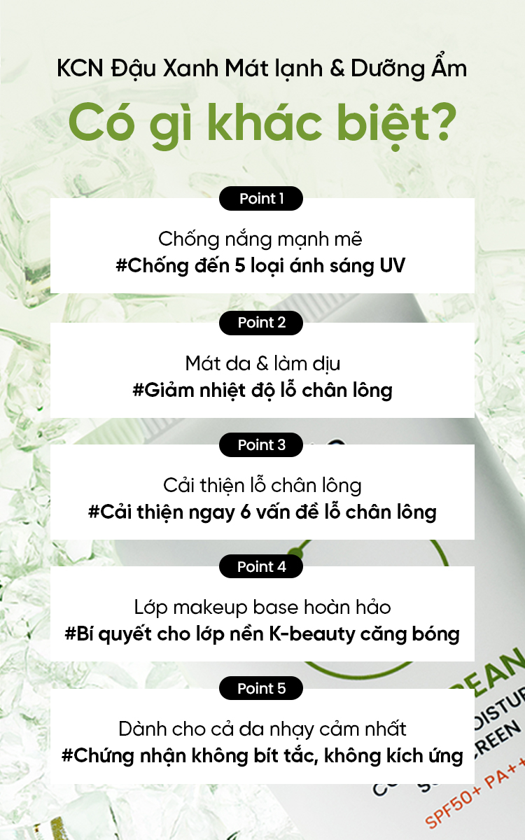 Mô tả Kem chống nắng BEPLAIN dòng Đậu Xanh thuần hoá học, chống UVA UVB và Ánh Sáng Xanh Dưỡng Ẩm & Dịu Da SPF 50+ PA++++ 50ml Mung Bean Cooling Moisture Sunscreen - 1