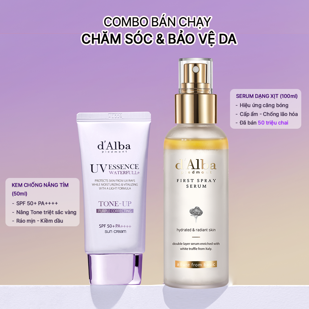 [d'Alba Official] Combo Set bán chạy nhất (First Spray Serum 100ml, Kem chống nắng tông màu tím 50ml)