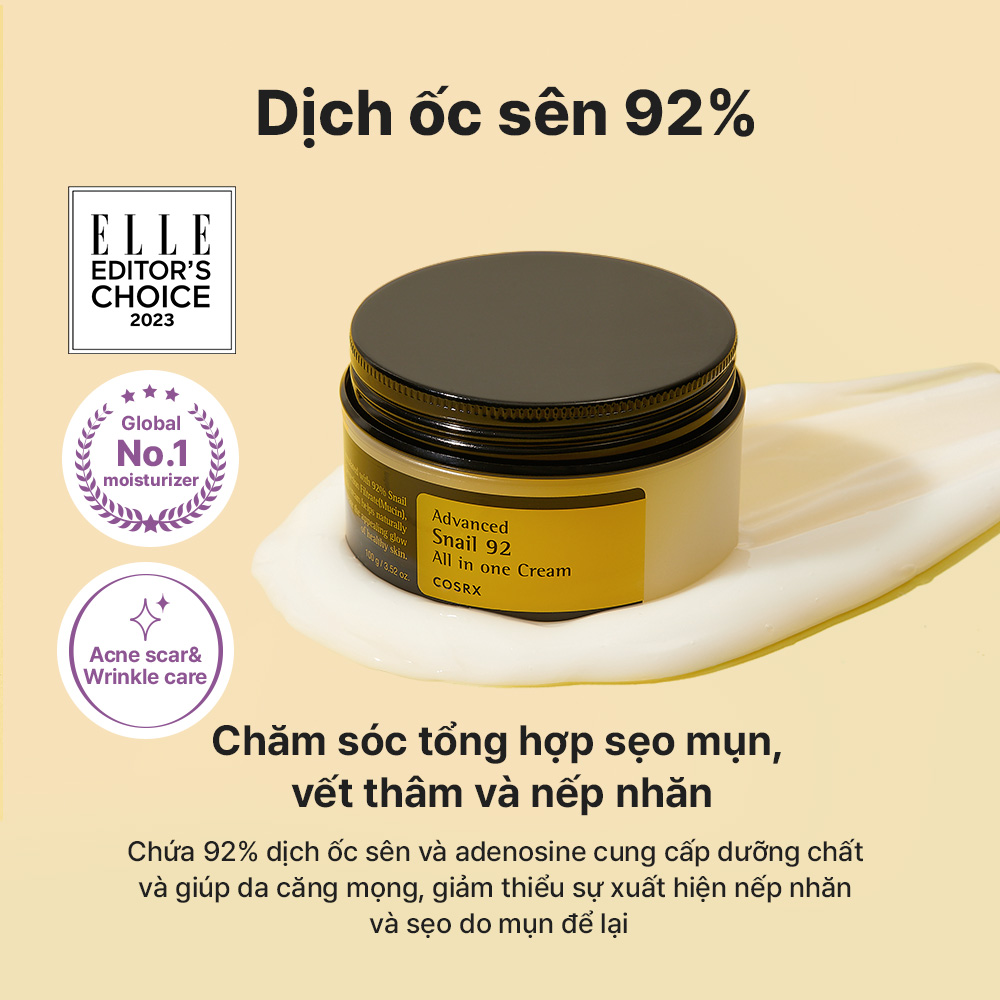Mô tả Kem dưỡng ẩm cosrx tái tạo phục hồi da chiết xuất 92% dịch ốc sên tất cả trong một 100ml - 1