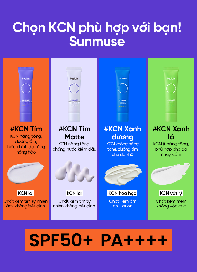 Mô tả [Combo độc quyền 50ml X2] Kem chống nắng BEPLAIN Sunmuse lai Vật Lý & Hoá Học Nâng Tone & Hiệu chỉnh da Matte Mịn lì SPF 50+ PA++++ 50mL + 50ml - 10
