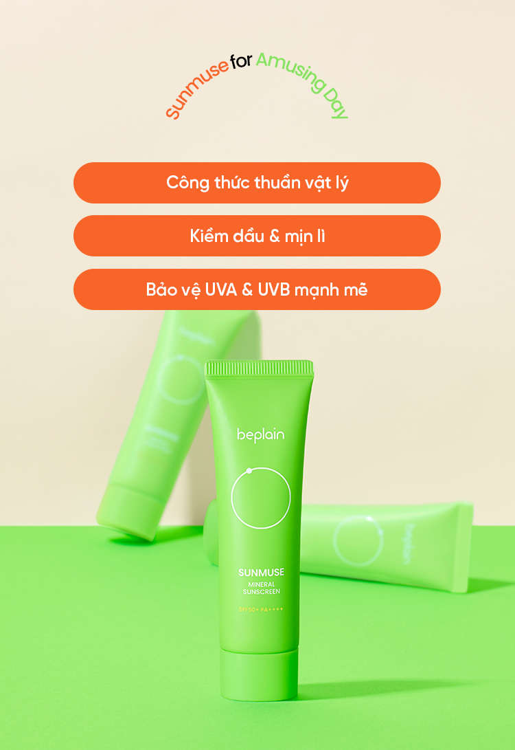 Mô tả [Combo độc quyền 50ml X2] Kem chống nắng BEPLAIN Sunmuse lai Vật Lý & Hoá Học Nâng Tone & Hiệu chỉnh da Matte Mịn lì SPF 50+ PA++++ 50mL + 50ml - 7