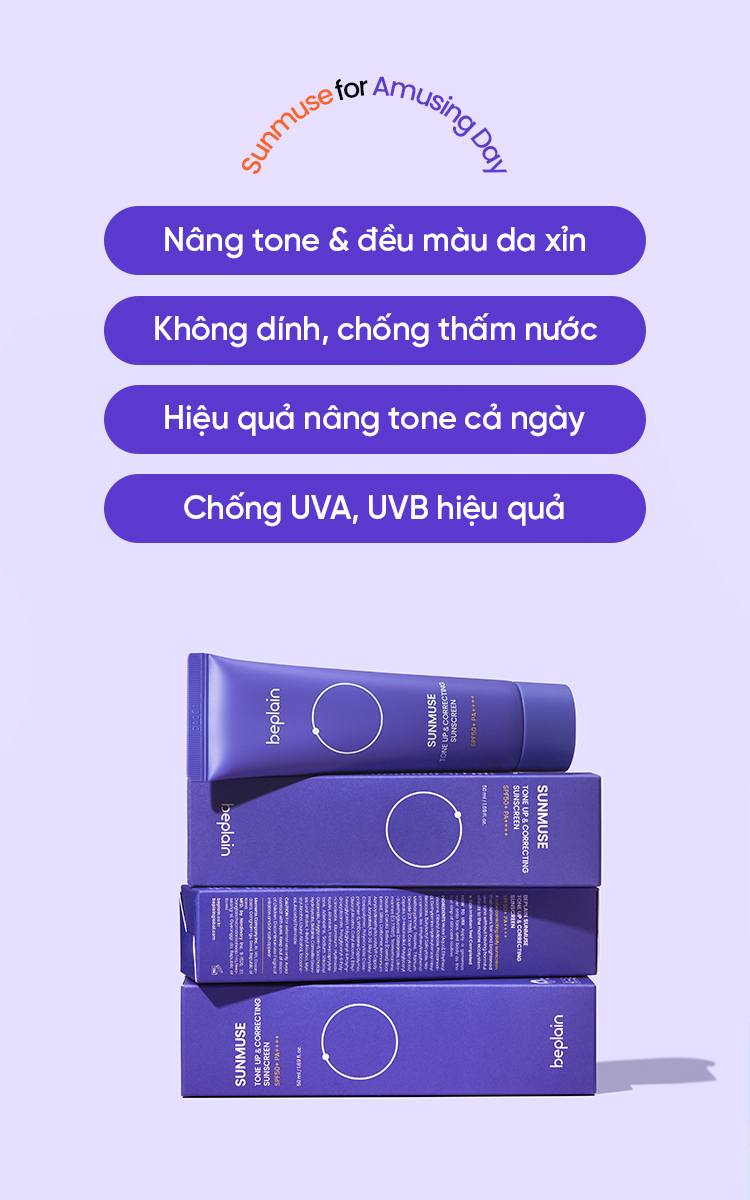 Mô tả [Combo độc quyền 50ml X2] Kem chống nắng BEPLAIN Sunmuse lai Vật Lý & Hoá Học Nâng Tone & Hiệu chỉnh da Matte Mịn lì SPF 50+ PA++++ 50mL + 50ml - 6