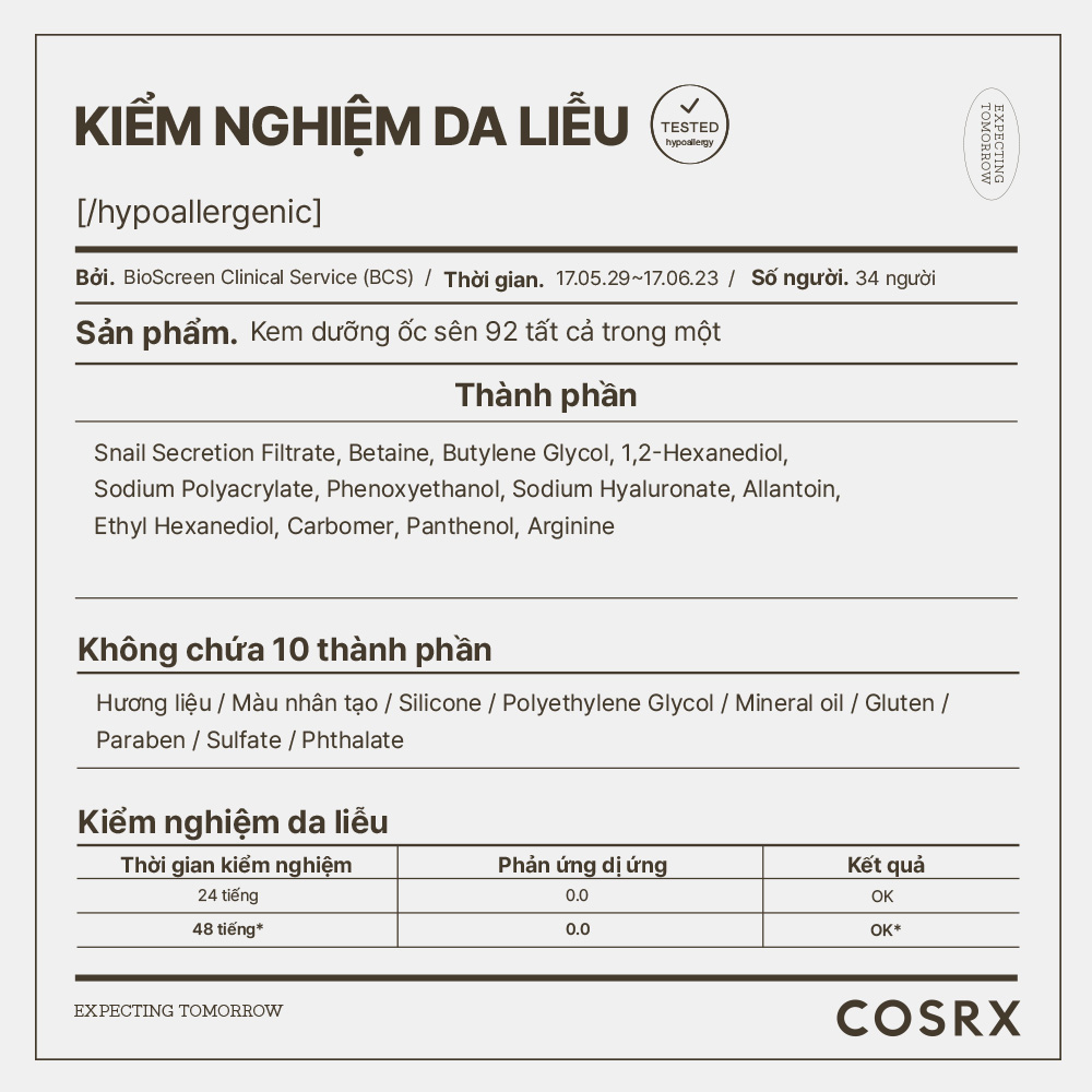 Mô tả Kem dưỡng ẩm cosrx tái tạo phục hồi da chiết xuất 92% dịch ốc sên tất cả trong một 100ml - 8