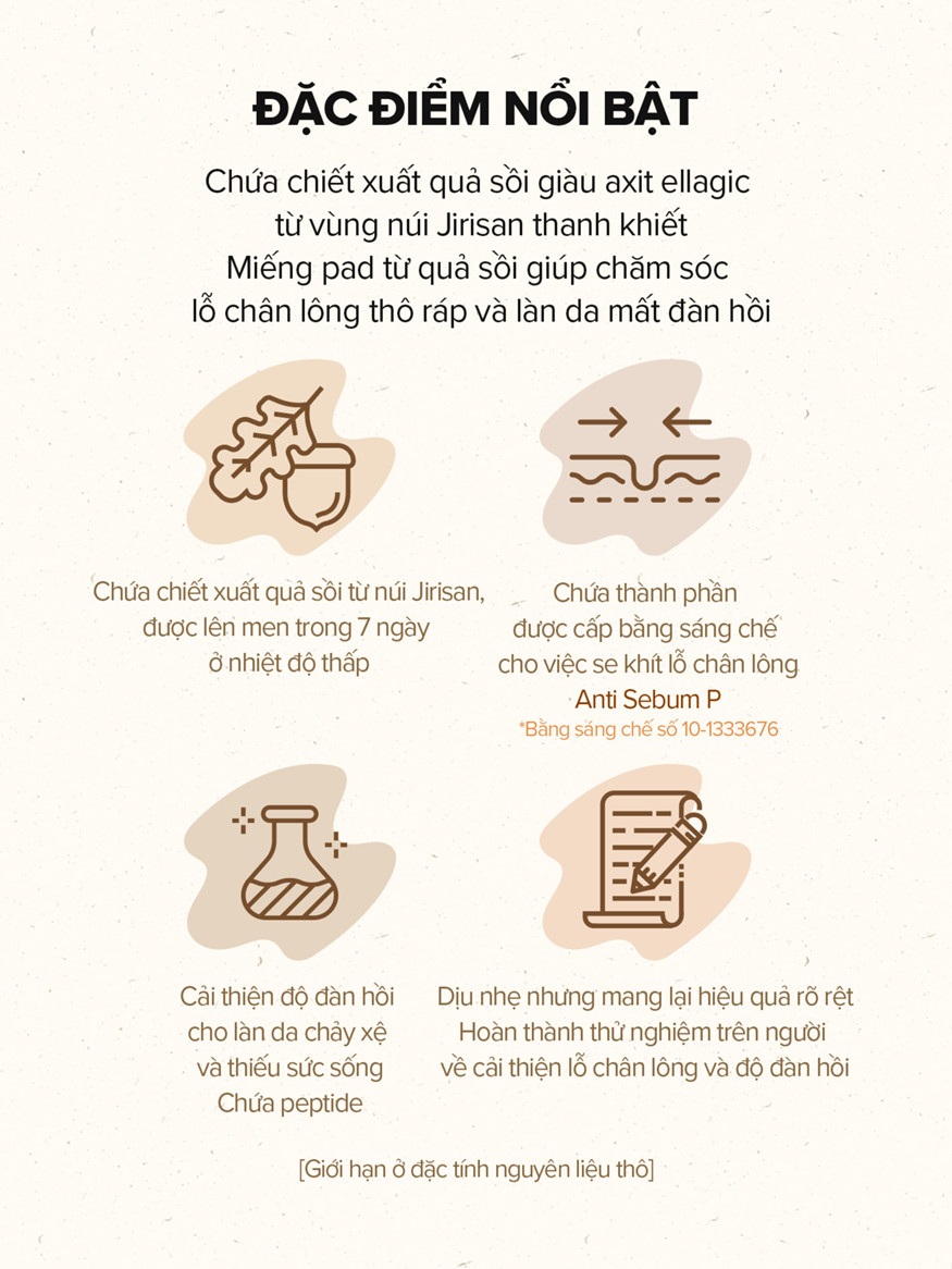 SKINFOOD Acorn Pore Peptide Pad Thành phần